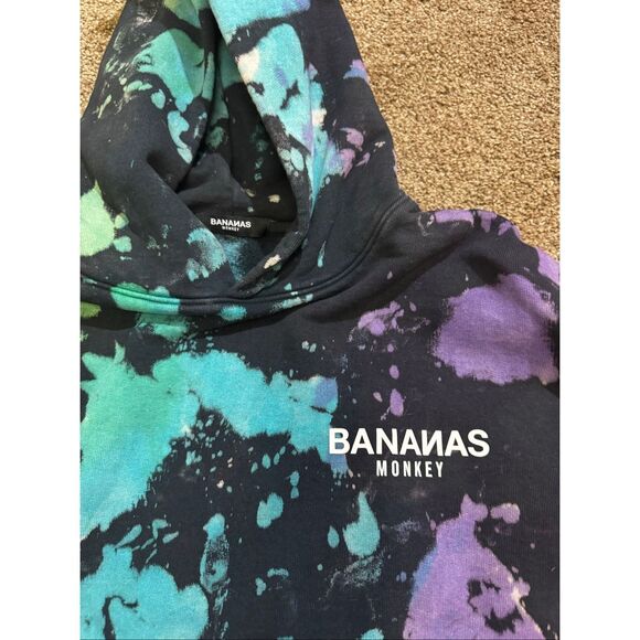 Bananas Monkey Men's Multicolor Tie Dye 100% Cotton Pullover Hoodie Small NWOT - Picture 2 of 4
